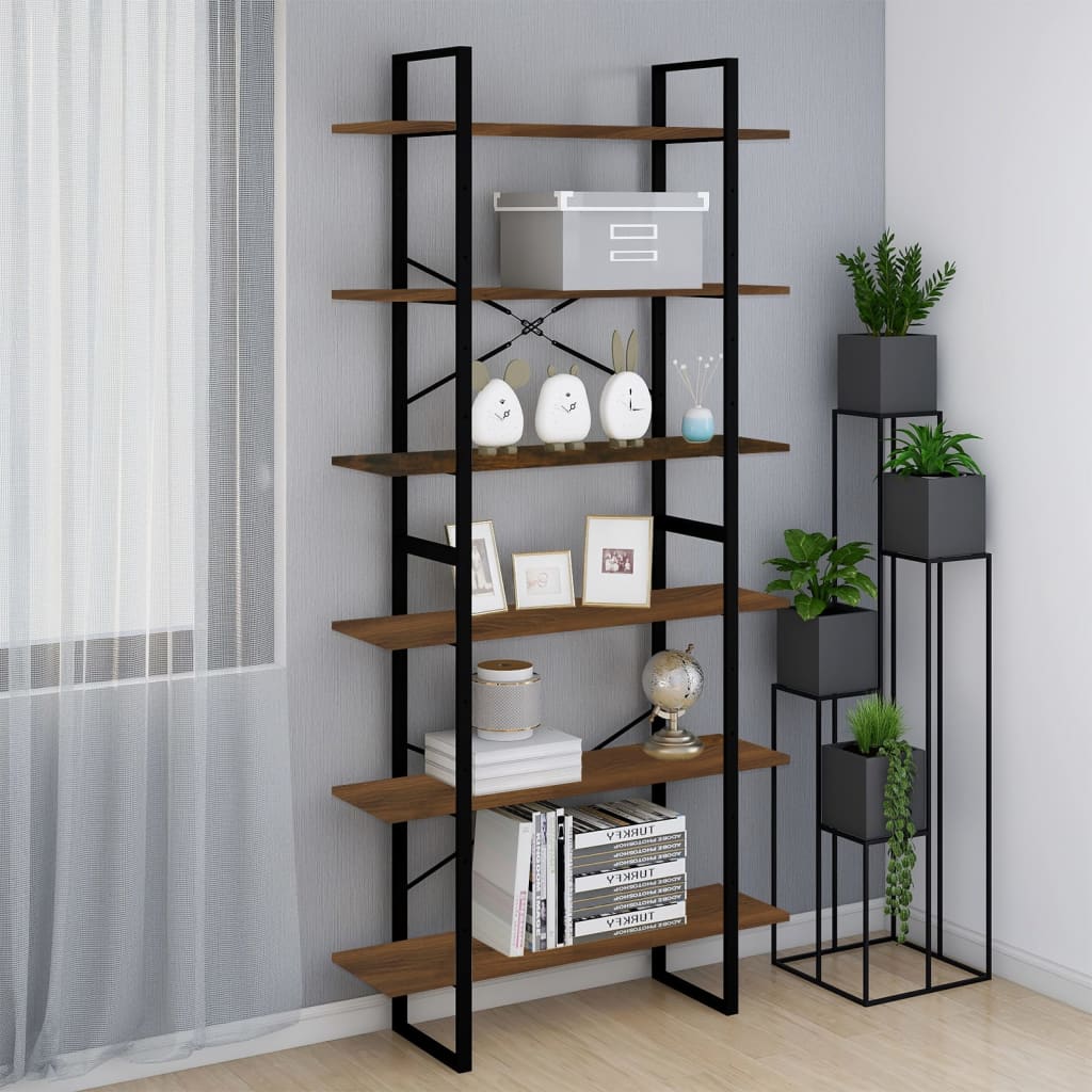 Korkea hylly ruskea tammi 100x30x210 cm tekninen puu - Sisustajankoti.fi