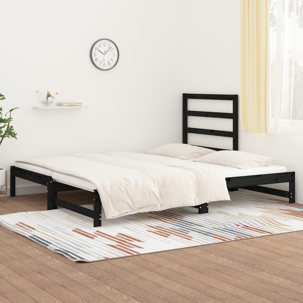 Sohvasänky ulosvedettävä musta 2x (90x200) cm täysi mänty - Sisustajankoti.fi