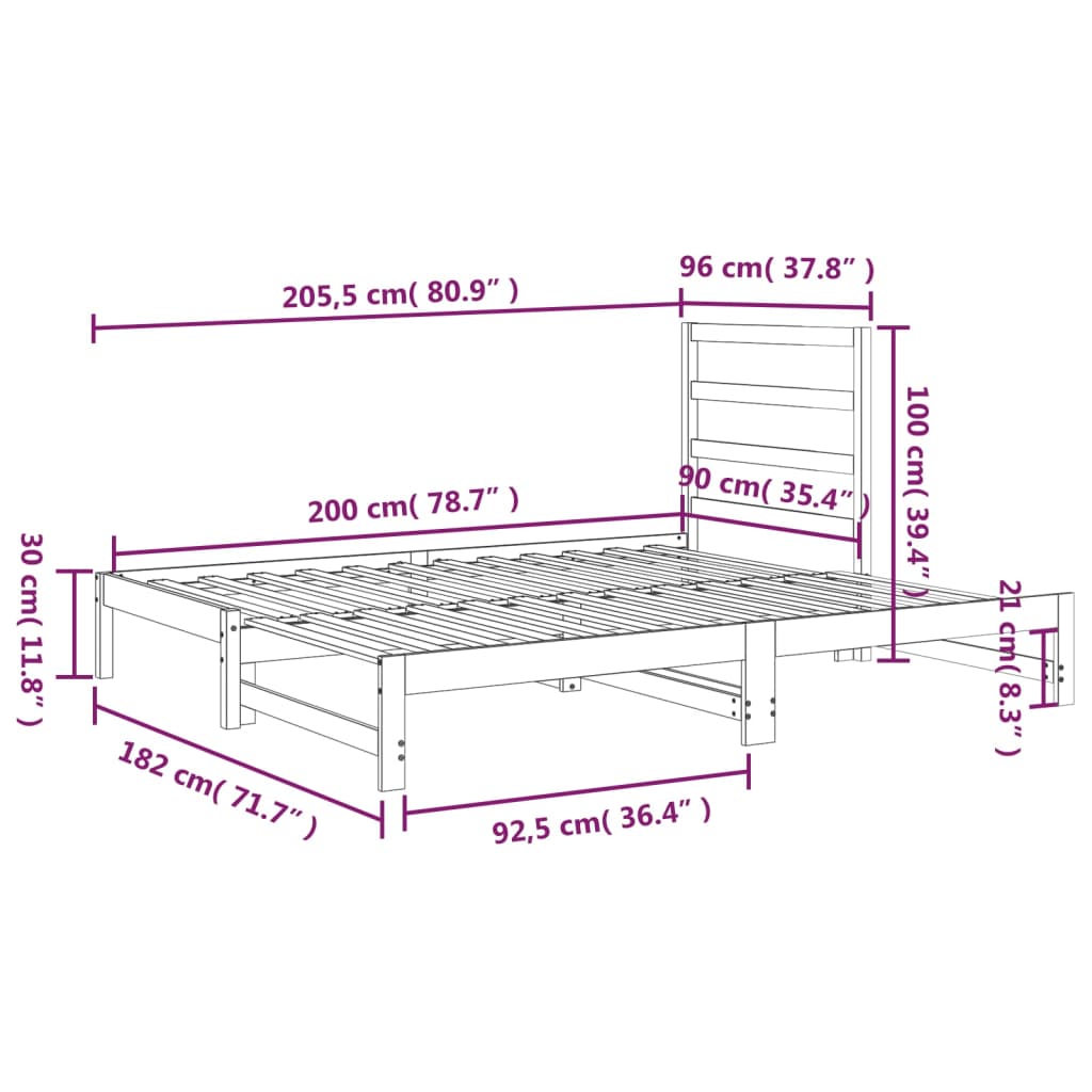 Sohvasänky ulosvedettävä musta 2x (90x200) cm täysi mänty - Sisustajankoti.fi