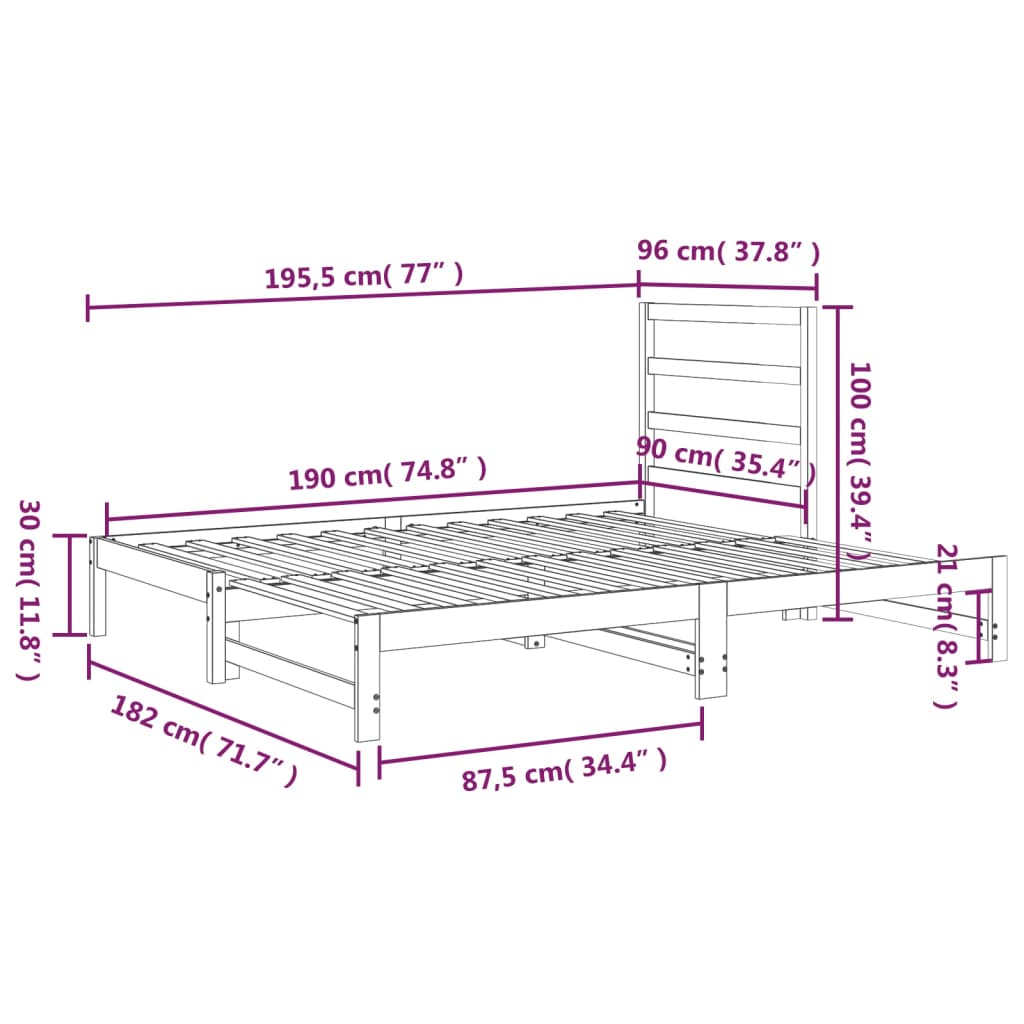 Sohvasänky ulosvedettävä harmaa 2x (90x190) cm täysi mänty - Sisustajankoti.fi