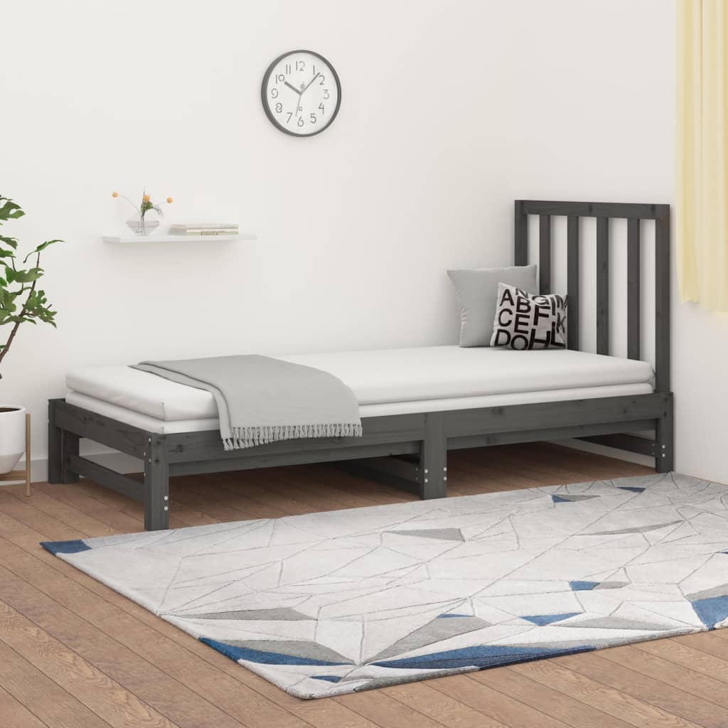 Sohvasänky ulosvedettävä harmaa 2x (90x200) cm täysi mänty - Sisustajankoti.fi