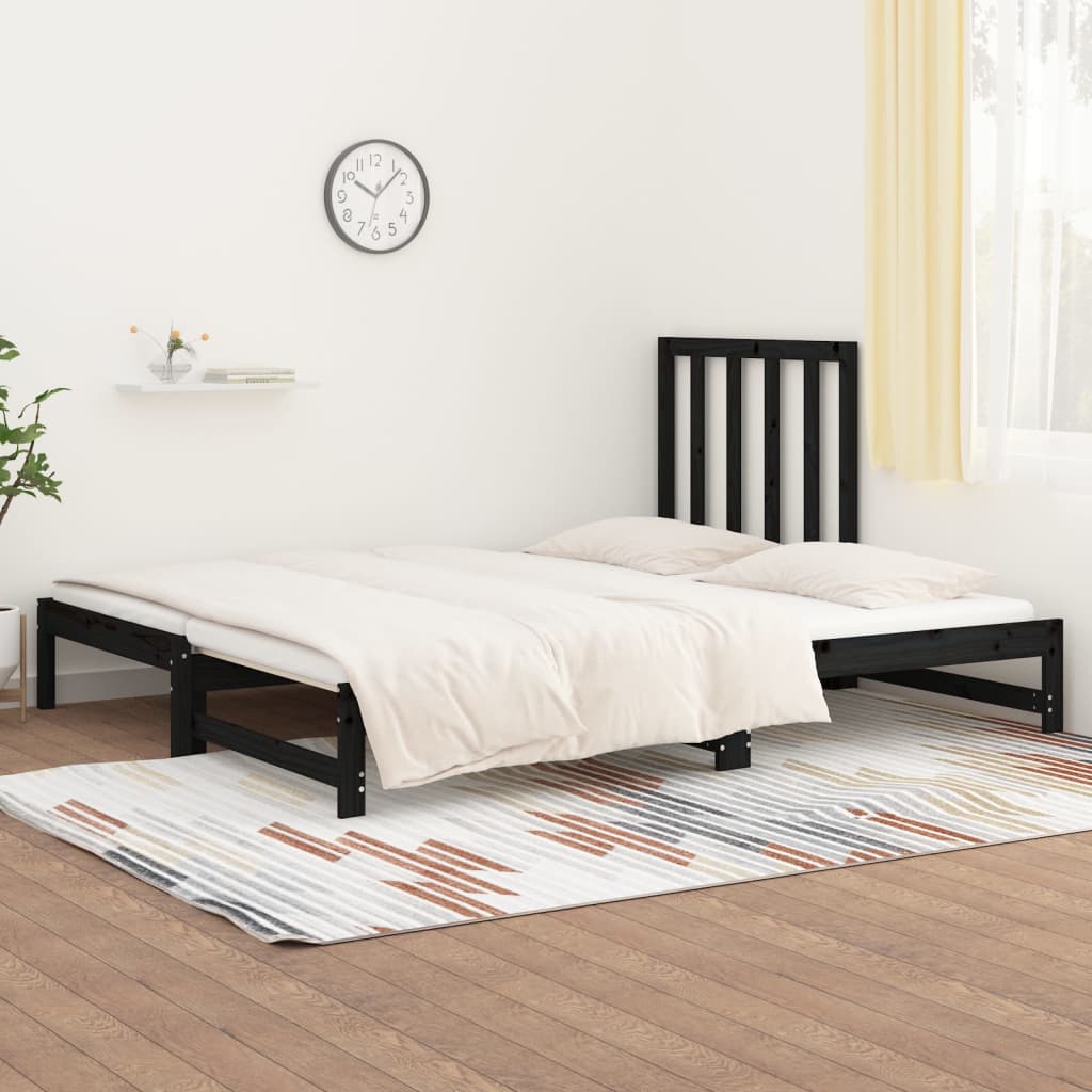 Sohvasänky ulosvedettävä musta 2x (90x200) cm täysi mänty - Sisustajankoti.fi