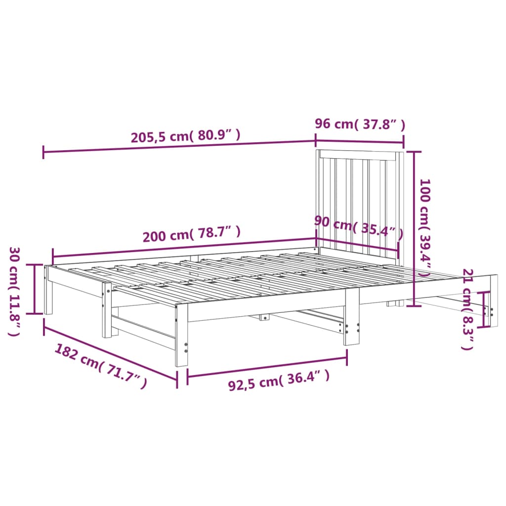 Sohvasänky ulosvedettävä musta 2x (90x200) cm täysi mänty - Sisustajankoti.fi