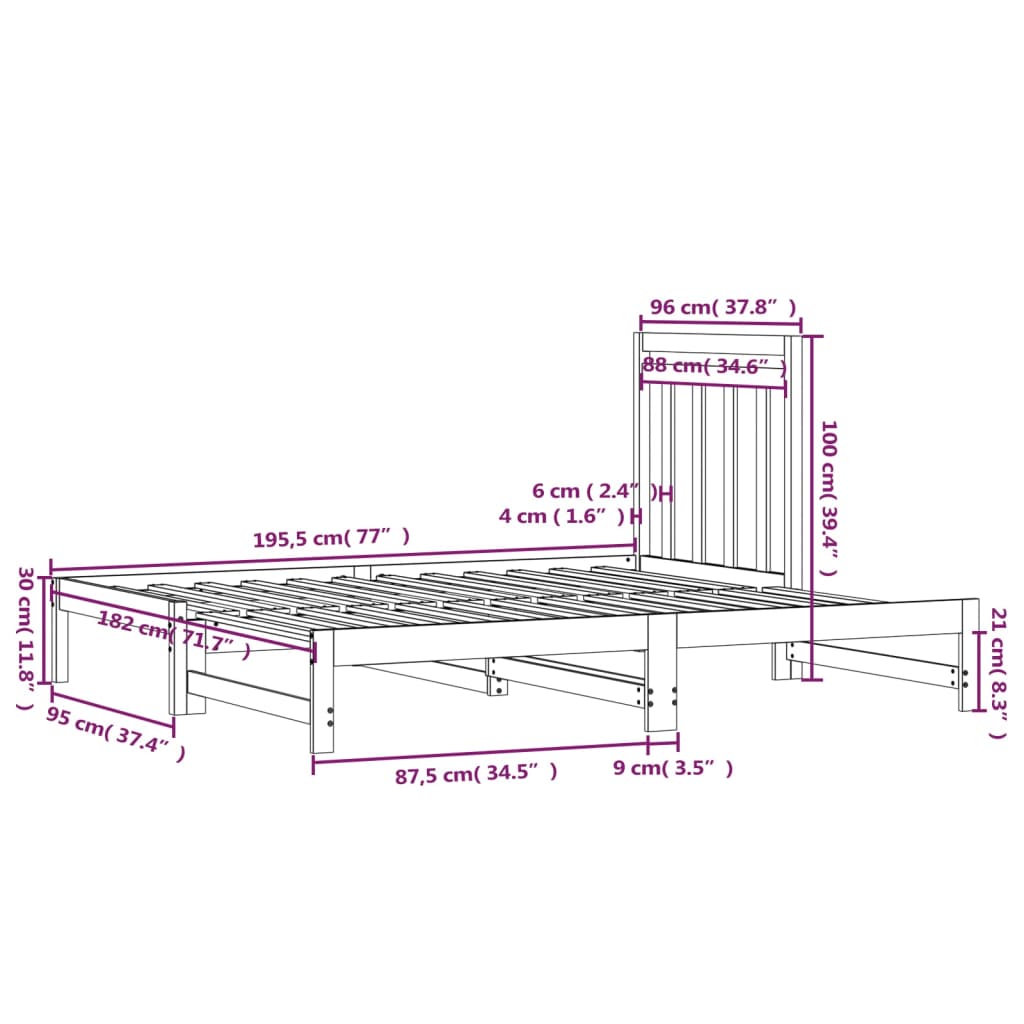 Sohvasänky ulosvedettävä harmaa 2x (90x190) cm täysi mänty - Sisustajankoti.fi