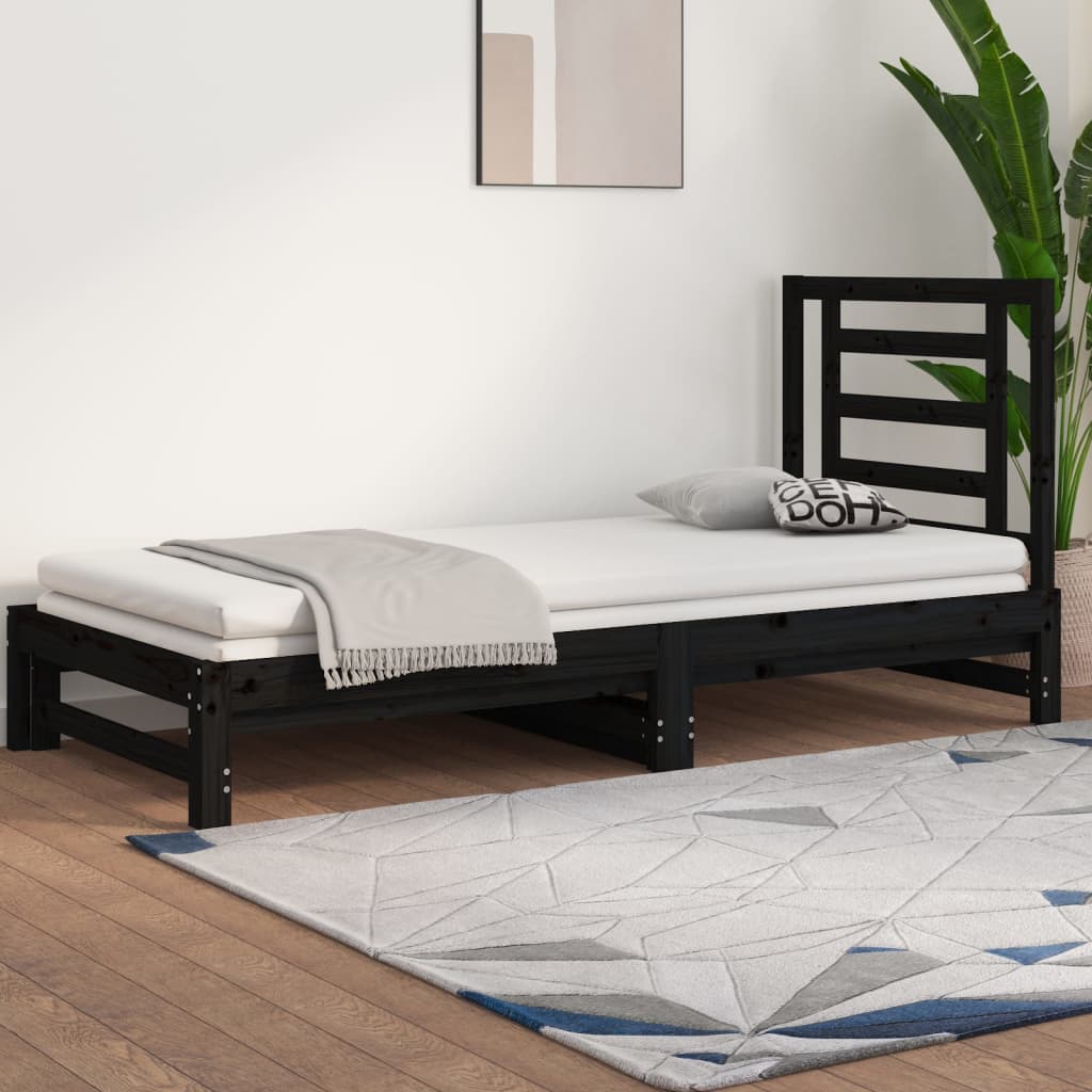Sohvasänky ulosvedettävä musta 2x (90x200) cm täysi mänty - Sisustajankoti.fi