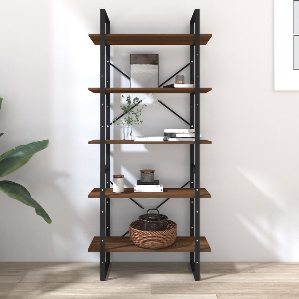 5-kerroksinen Kirjahylly ruskea tammi 80x30x175 cm tekninen puu - Sisustajankoti.fi