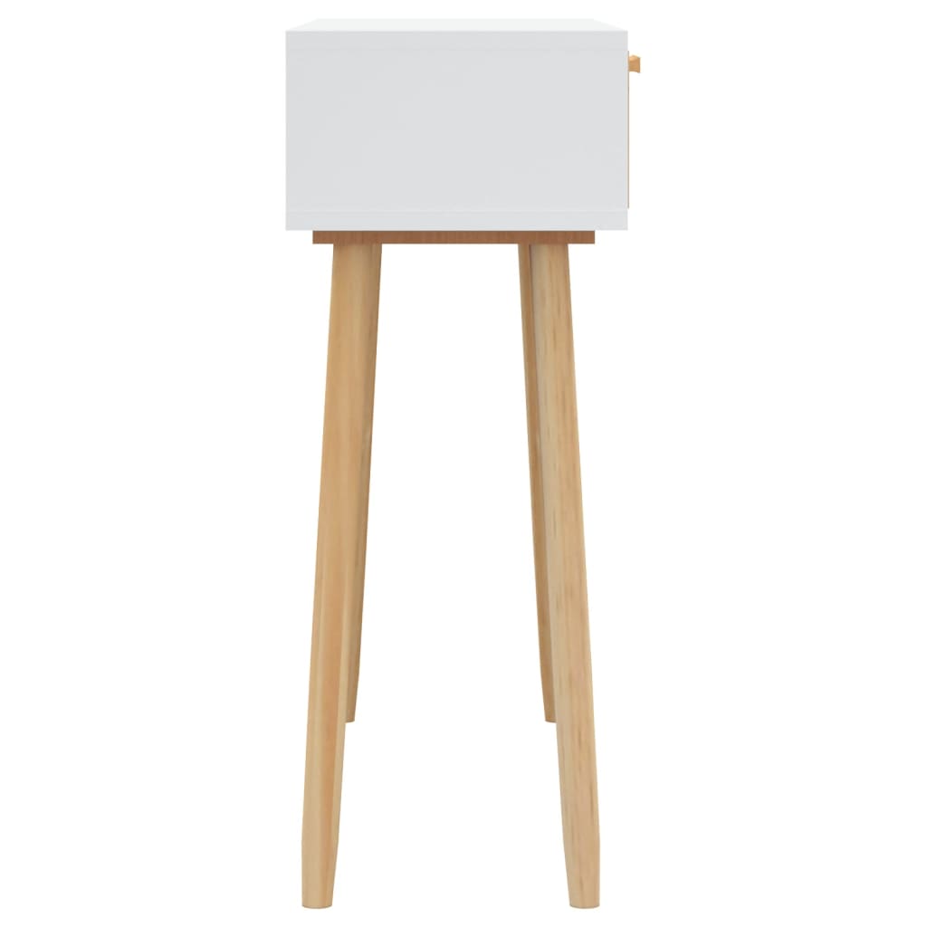 Konsolipöytä valkoinen 80x30x75 cm täysi mänty ja rottinki - Sisustajankoti.fi