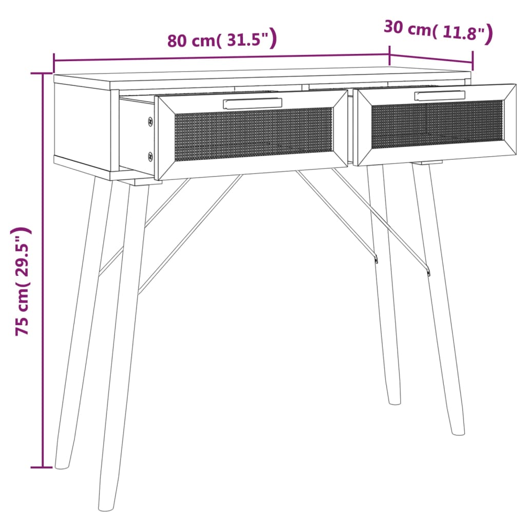 Konsolipöytä valkoinen 80x30x75 cm täysi mänty ja rottinki - Sisustajankoti.fi