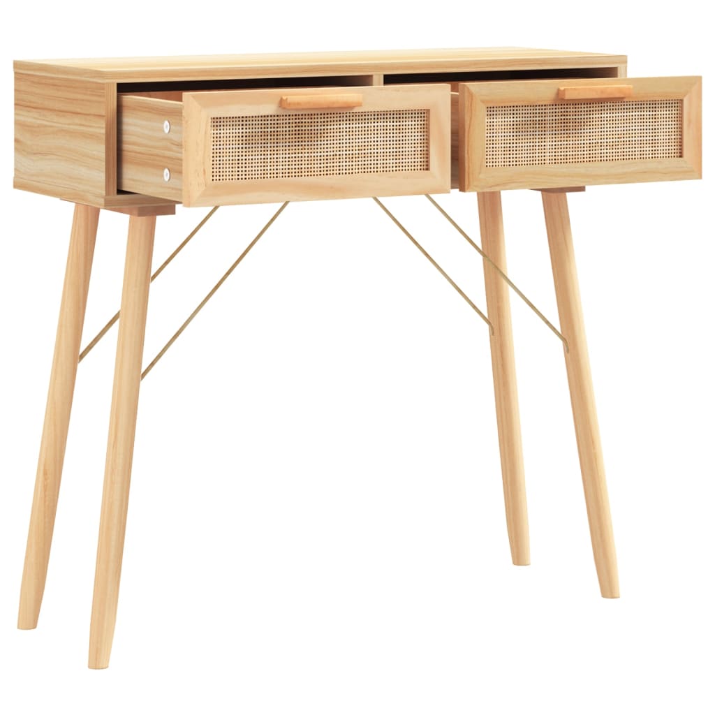 Konsolipöytä ruskea 80x30x75 cm täysi mänty ja rottinki - Sisustajankoti.fi