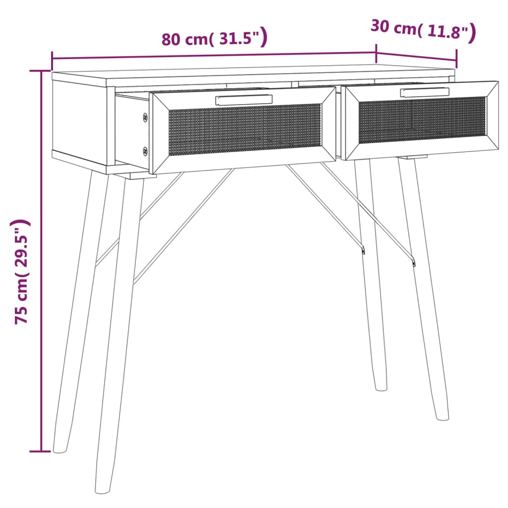 Konsolipöytä ruskea 80x30x75 cm täysi mänty ja rottinki - Sisustajankoti.fi