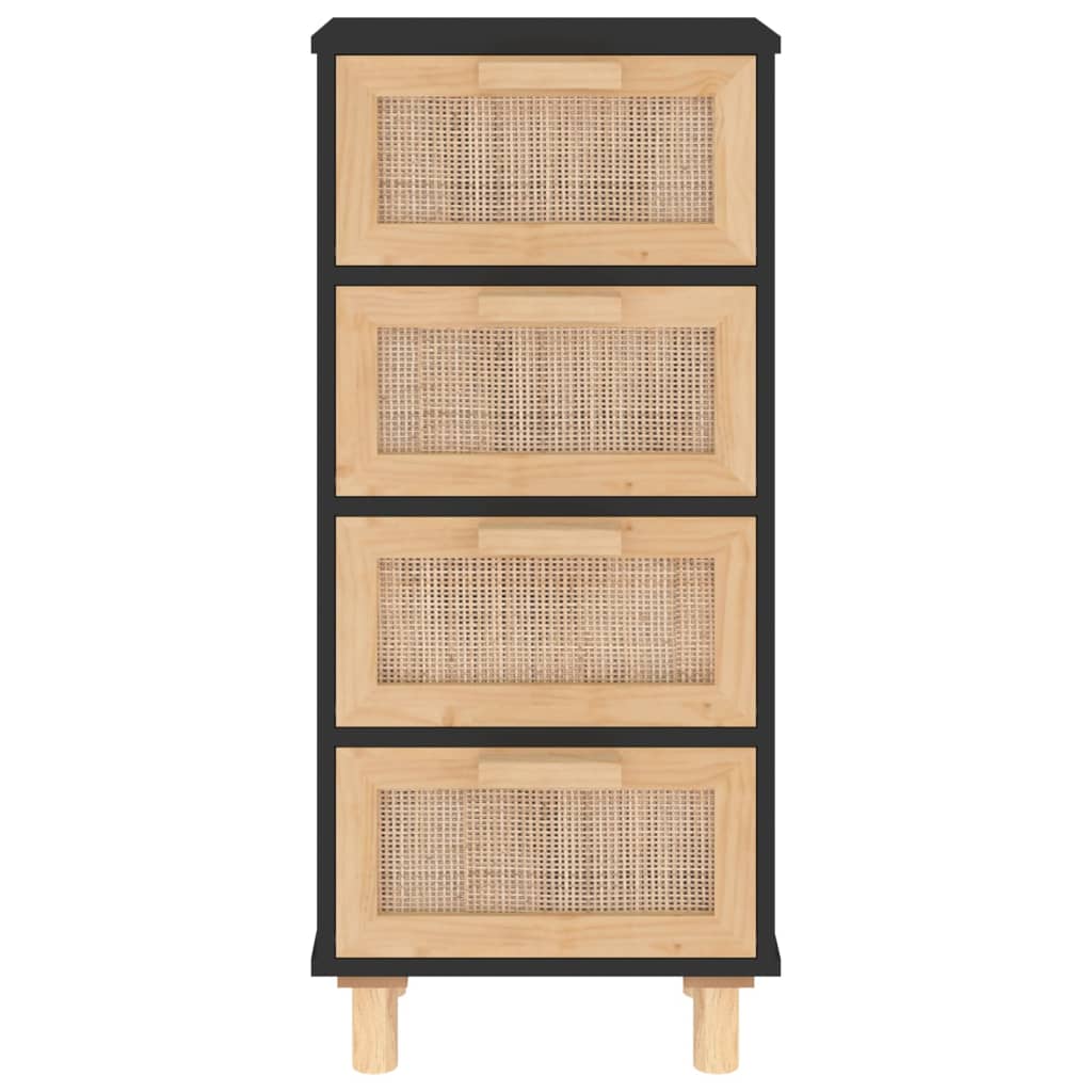 Senkki musta 40x30x90 cm täysi mänty ja luonnonrottinki - Sisustajankoti.fi