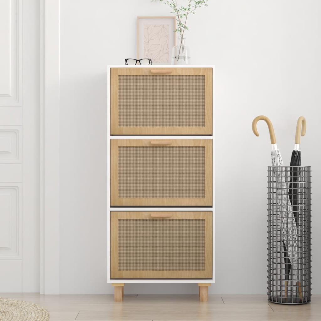 Kenkäkaappi valkoinen 52x25x115 cm tekninen puu/luonnonrottinki - Sisustajankoti.fi