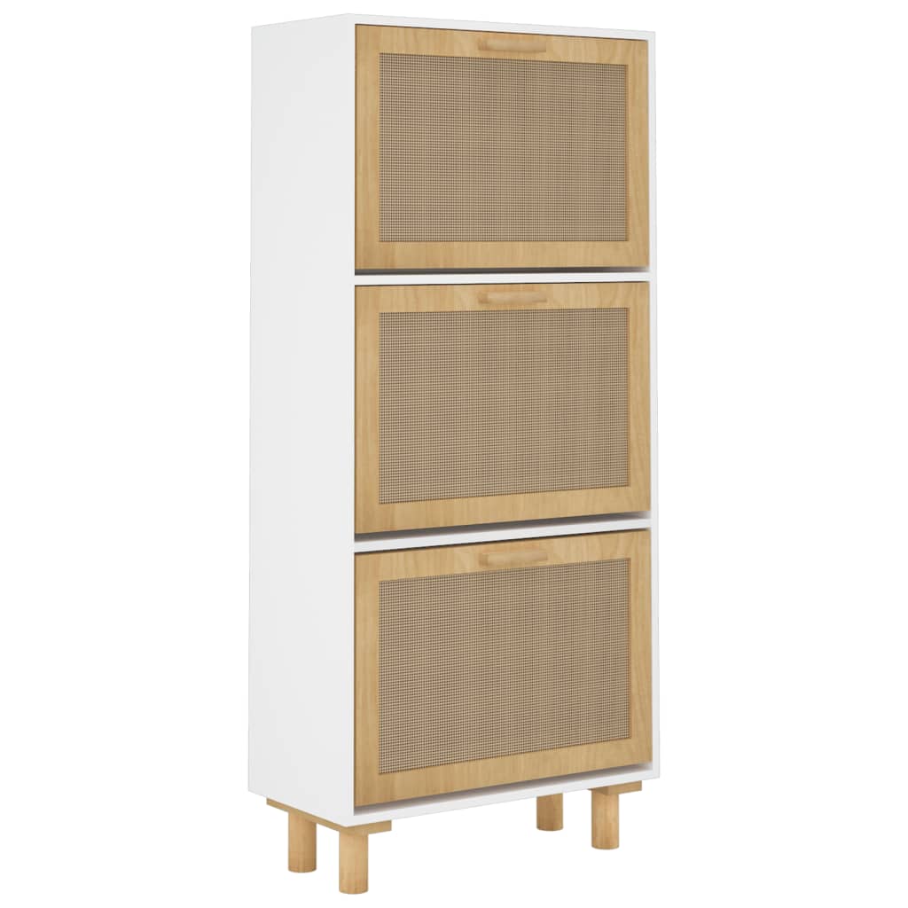 Kenkäkaappi valkoinen 52x25x115 cm tekninen puu/luonnonrottinki - Sisustajankoti.fi