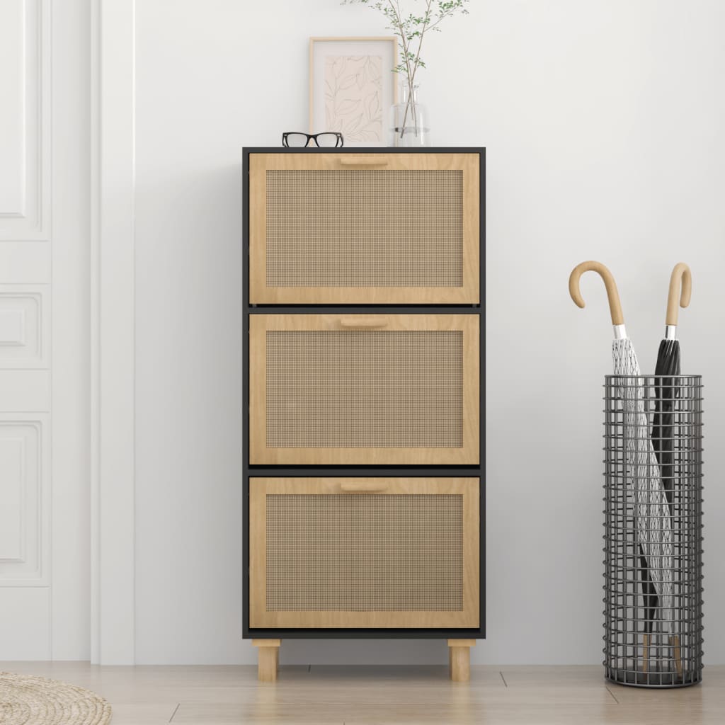 Kenkäkaappi musta 52x25x115 cm tekninen puu/luonnonrottinki - Sisustajankoti.fi