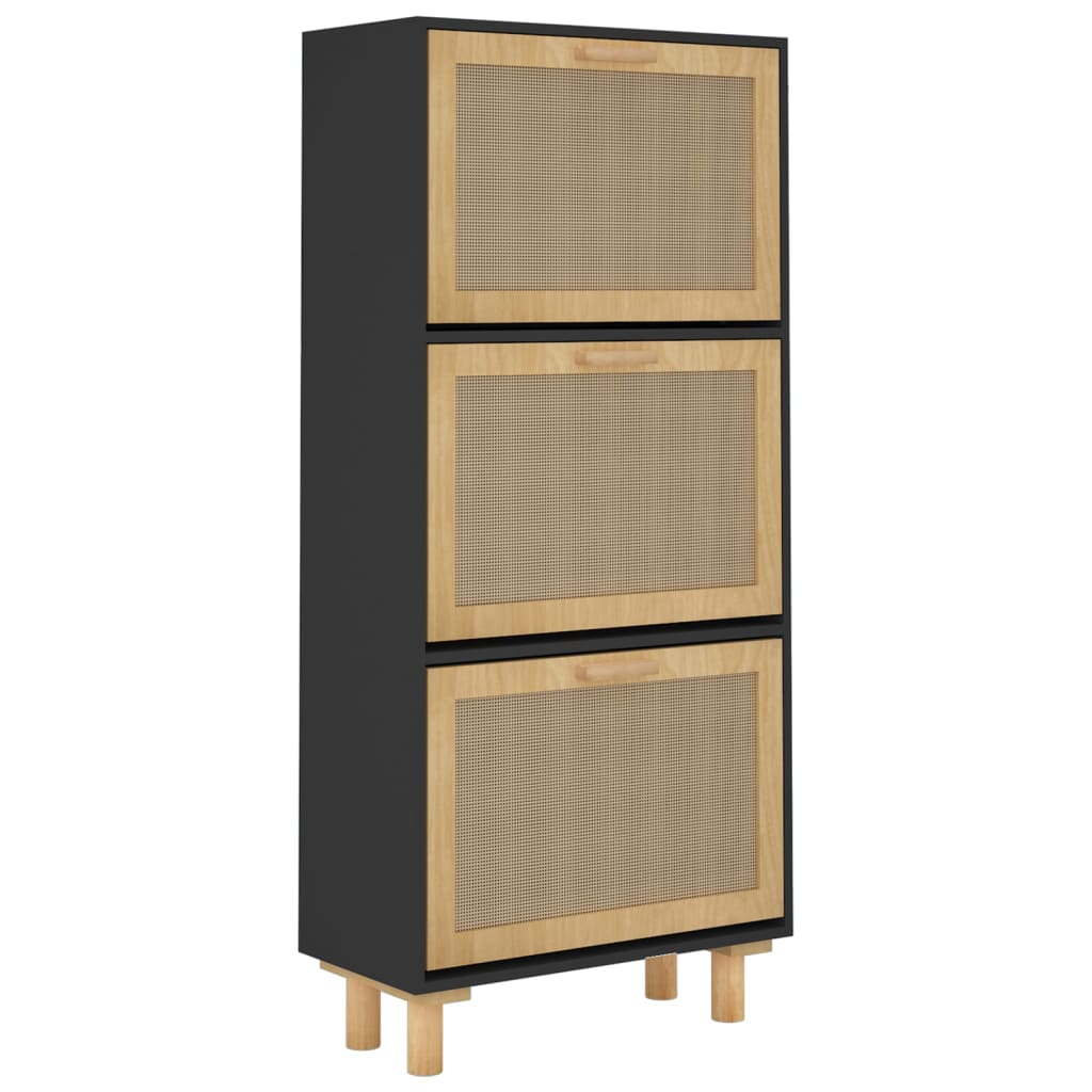 Kenkäkaappi musta 52x25x115 cm tekninen puu/luonnonrottinki - Sisustajankoti.fi