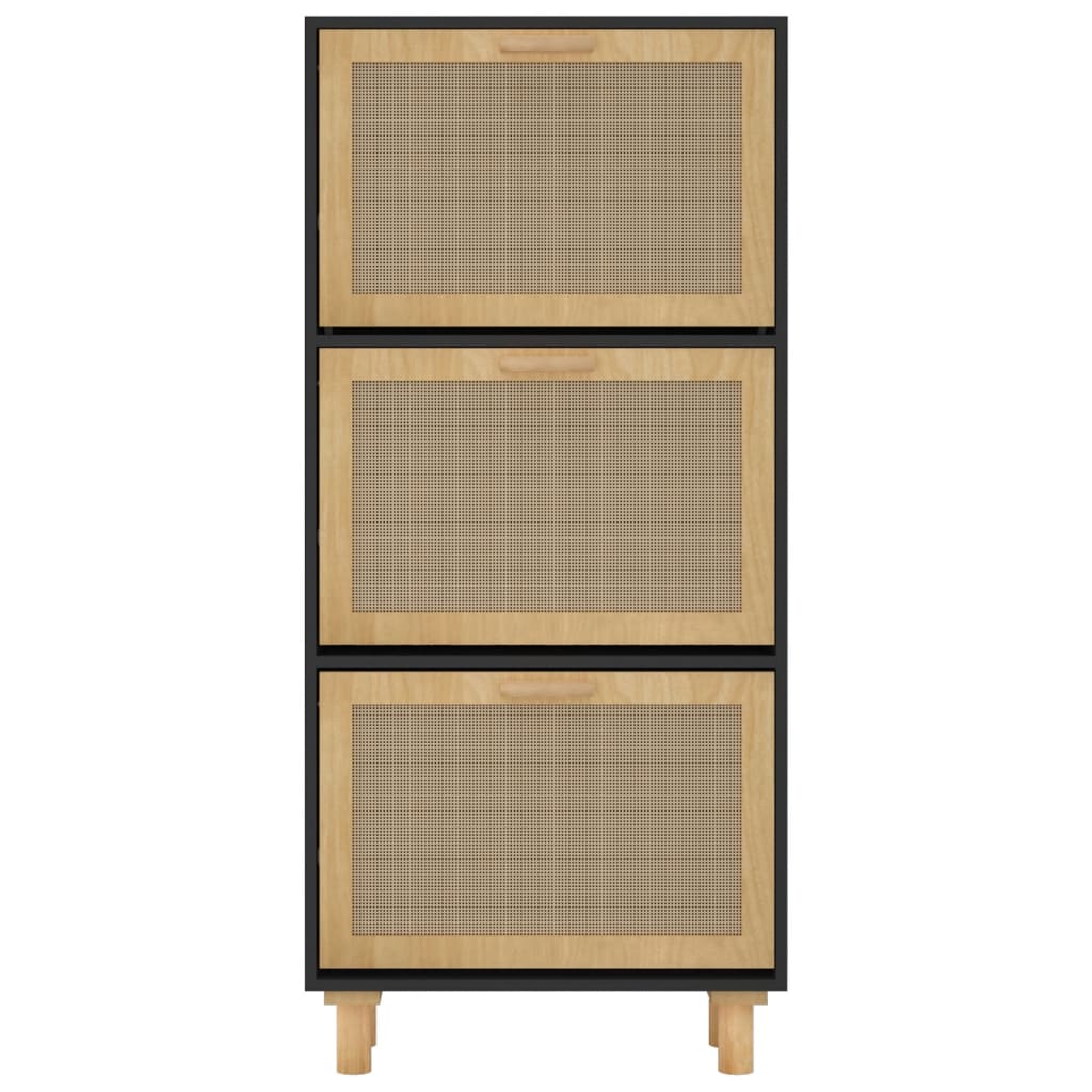 Kenkäkaappi musta 52x25x115 cm tekninen puu/luonnonrottinki - Sisustajankoti.fi