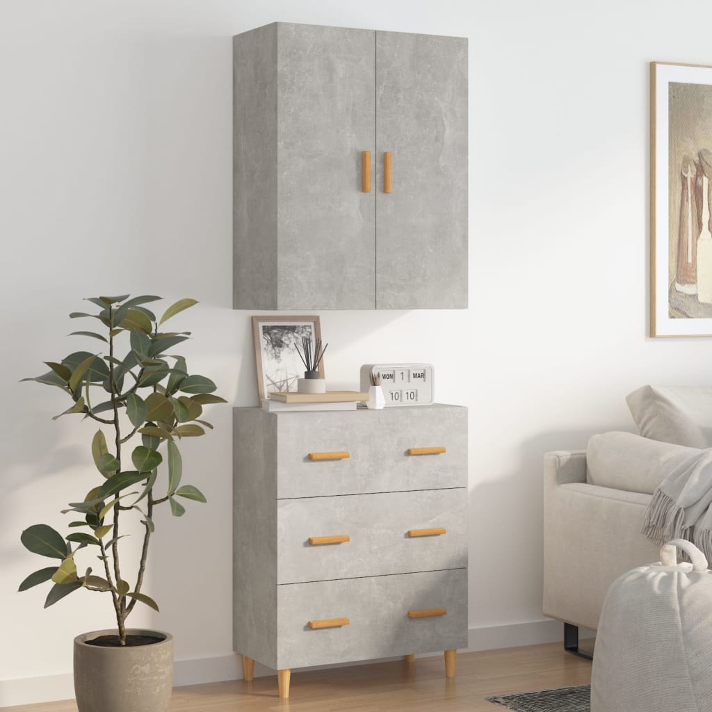 Kaappi betoninharmaa 70x34x180 cm tekninen puu - Sisustajankoti.fi