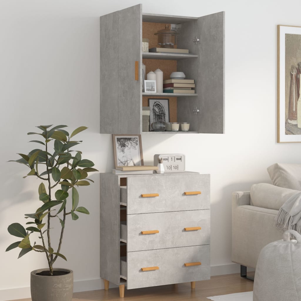 Kaappi betoninharmaa 70x34x180 cm tekninen puu - Sisustajankoti.fi