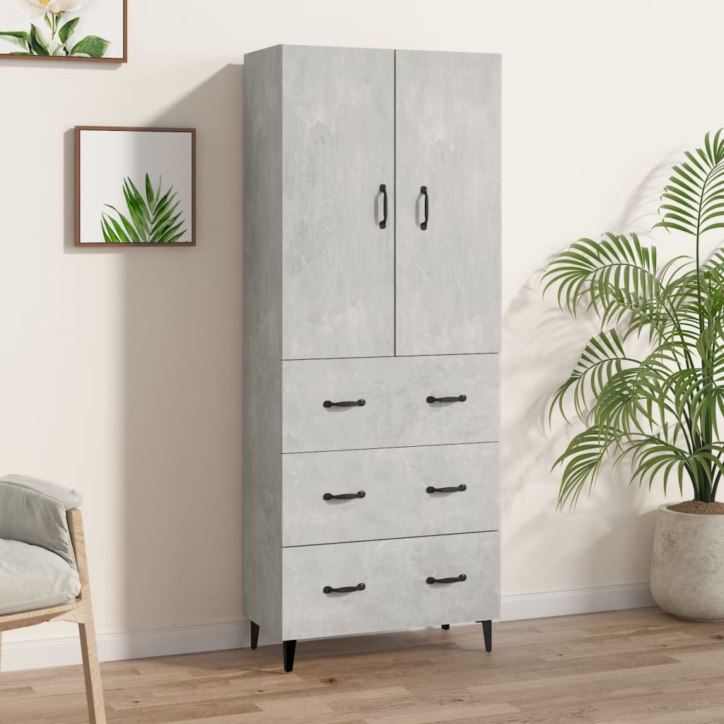 Kaappi betoninharmaa 69,5x34x180 cm tekninen puu - Sisustajankoti.fi