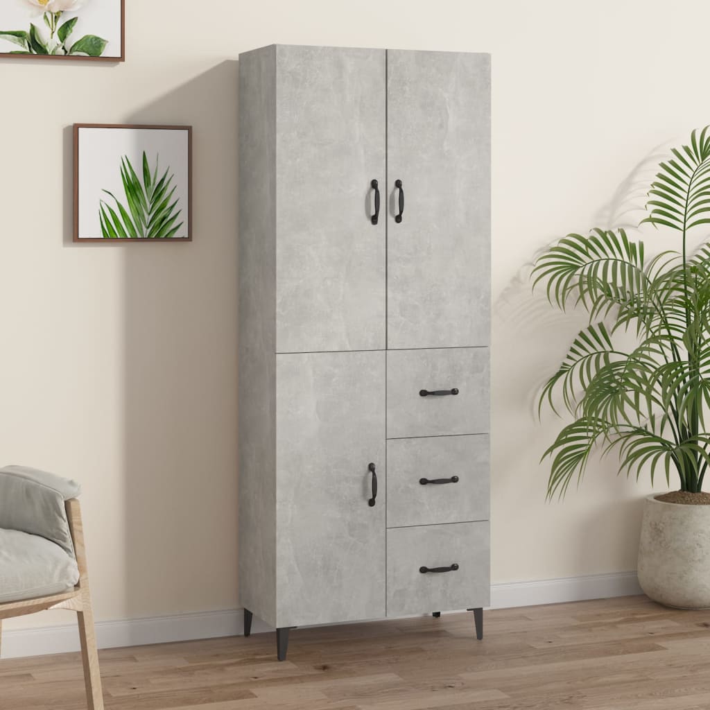 Kaappi betoninharmaa 69,5x34x180 cm tekninen puu - Sisustajankoti.fi