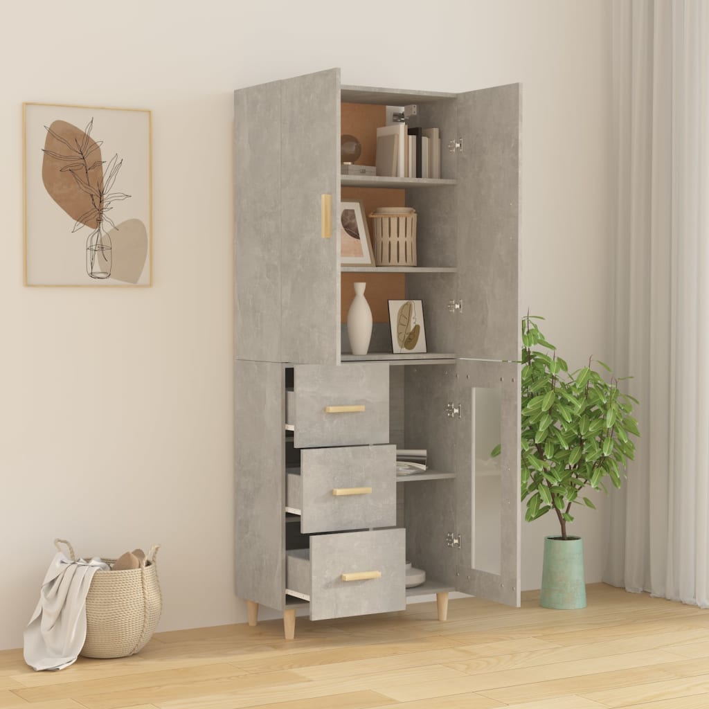 Kaappi betoninharmaa 69,5x34x180 cm tekninen puu - Sisustajankoti.fi