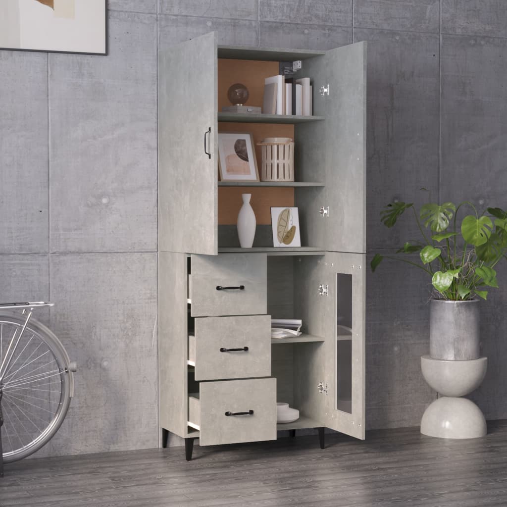 Kaappi betoninharmaa 69,5x34x180 cm tekninen puu - Sisustajankoti.fi