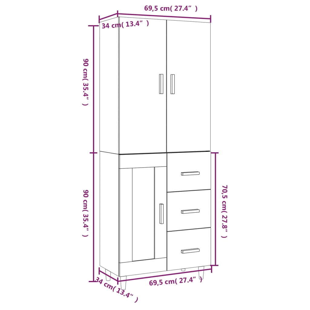 Kaappi harmaa Sonoma 69,5x34x180 cm tekninen puu - Sisustajankoti.fi
