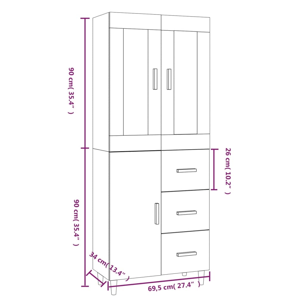 Kaappi betoninharmaa 69,5x34x180 cm tekninen puu - Sisustajankoti.fi