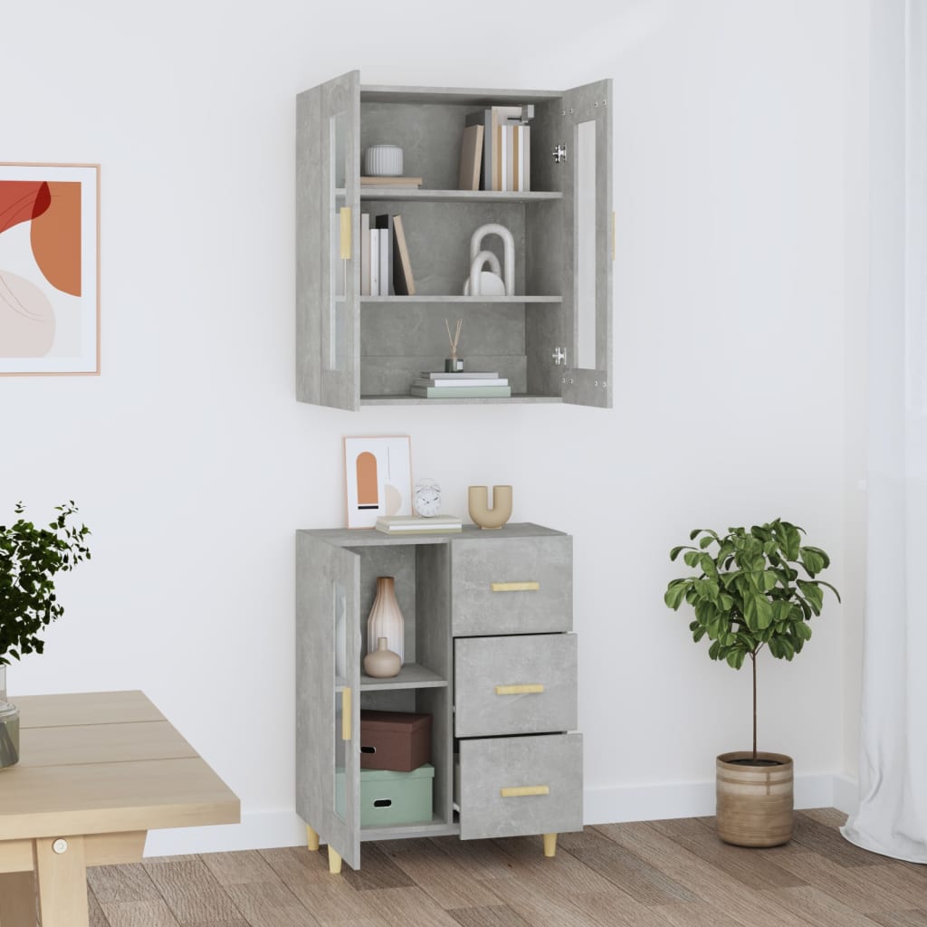 Kaappi betoninharmaa 69,5x34x180 cm tekninen puu - Sisustajankoti.fi