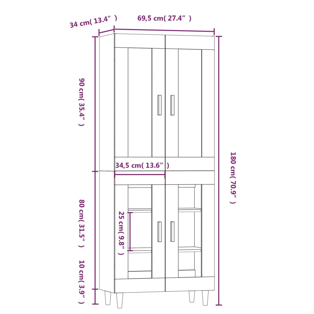 Kaappi harmaa Sonoma 69,5x34x180 cm tekninen puu - Sisustajankoti.fi