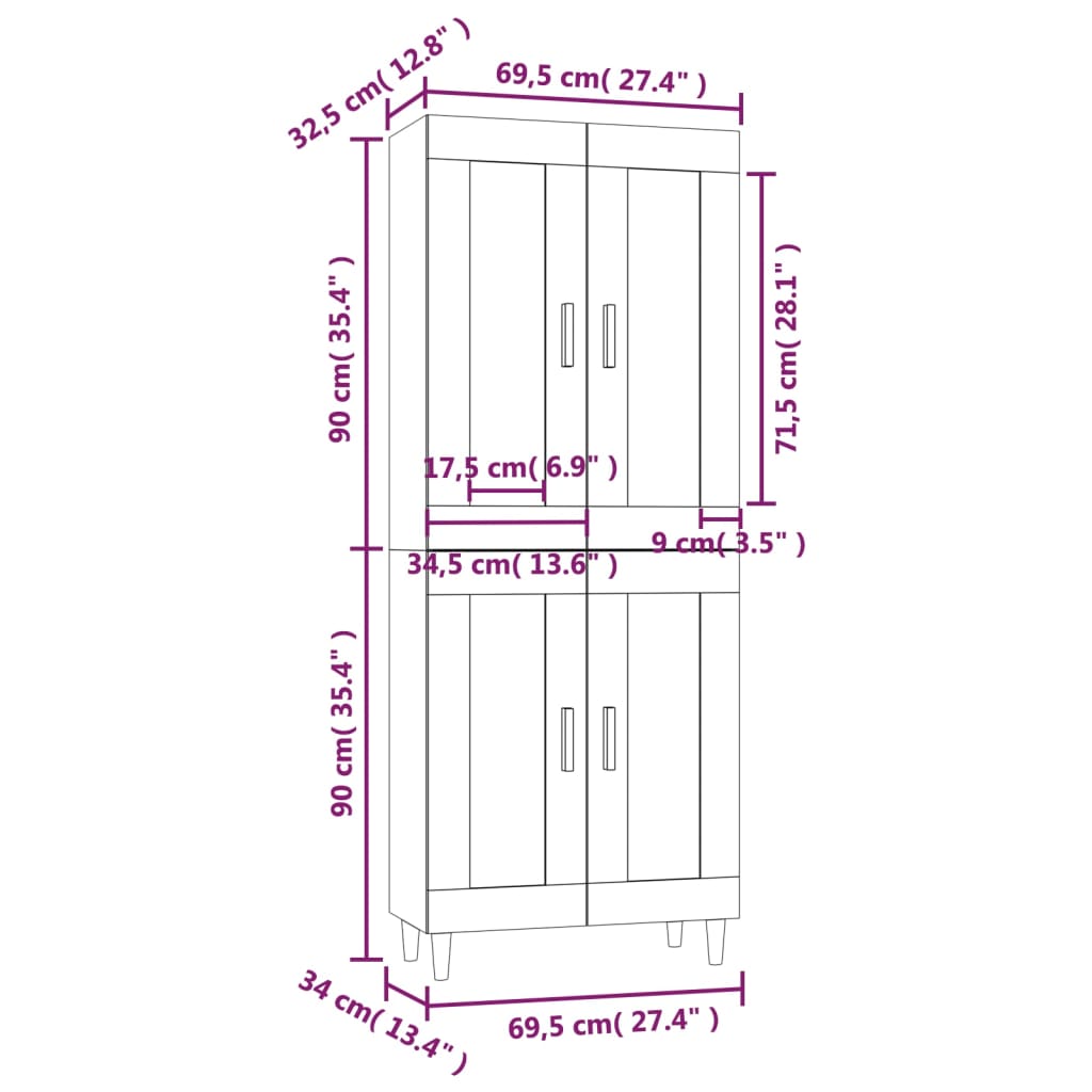 Kaappi savutammi 69,5x34x180 cm tekninen puu - Sisustajankoti.fi