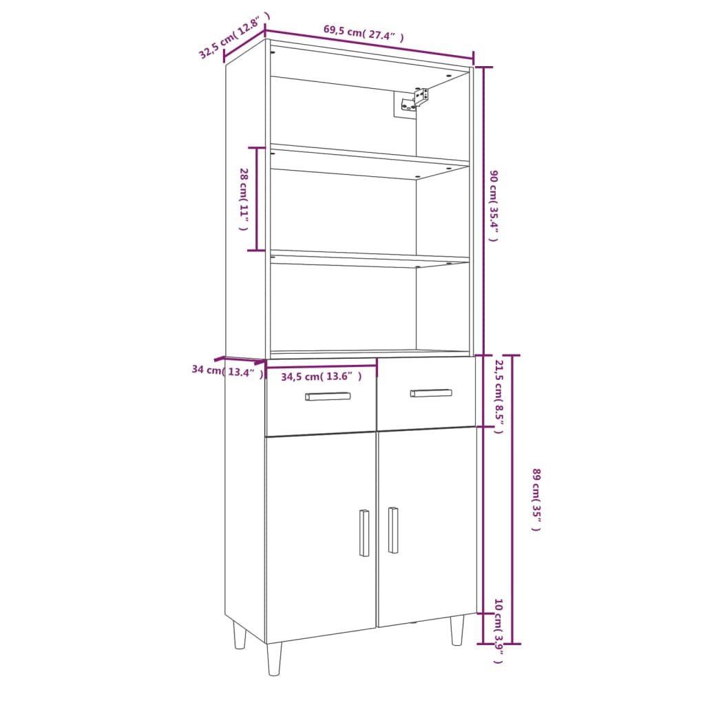 Kaappi korkeakiilto valkoinen tekninen puu - Sisustajankoti.fi