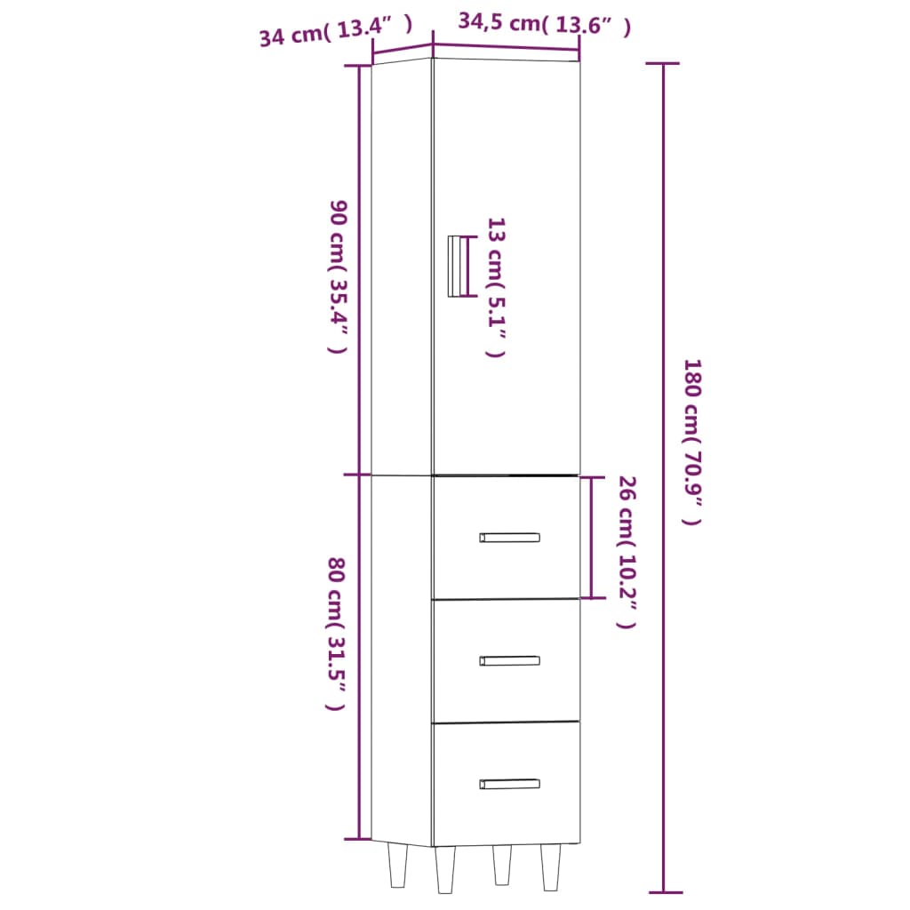 Kaappi Sonoma-tammi 34,5x34x180 cm tekninen puu - Sisustajankoti.fi