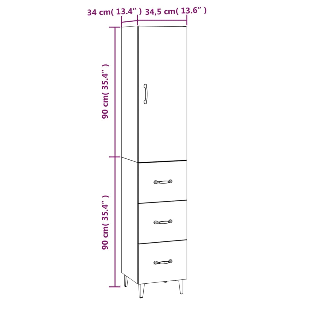 Kaappi ruskea tammi 34,5x34x180 cm tekninen puu - Sisustajankoti.fi
