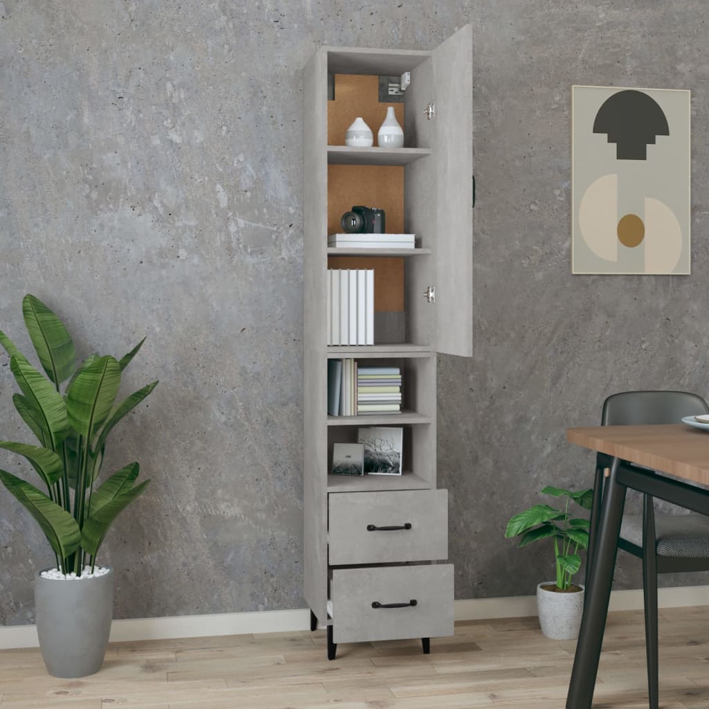 Kaappi betoninharmaa 34,5x34x180 cm tekninen puu - Sisustajankoti.fi