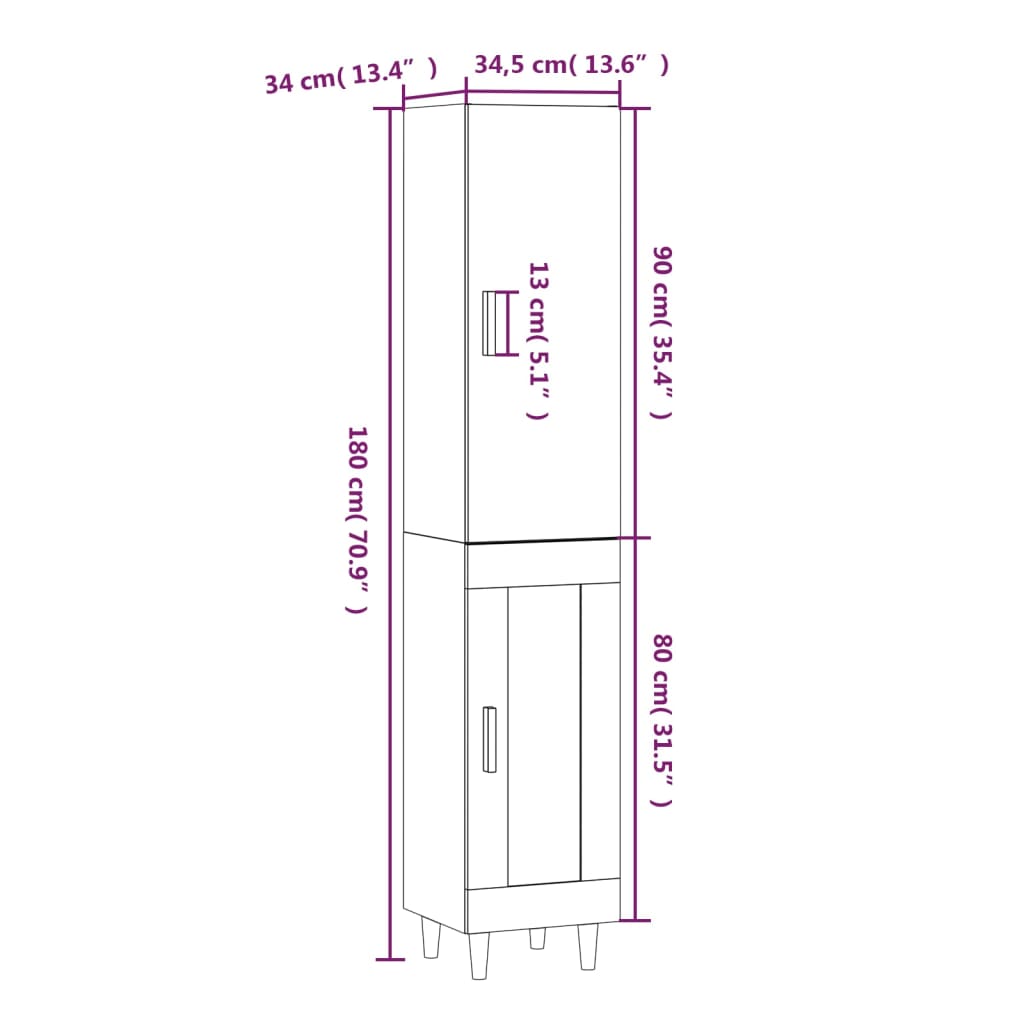 Kaappi savutammi 34,5x34x180 cm tekninen puu - Sisustajankoti.fi