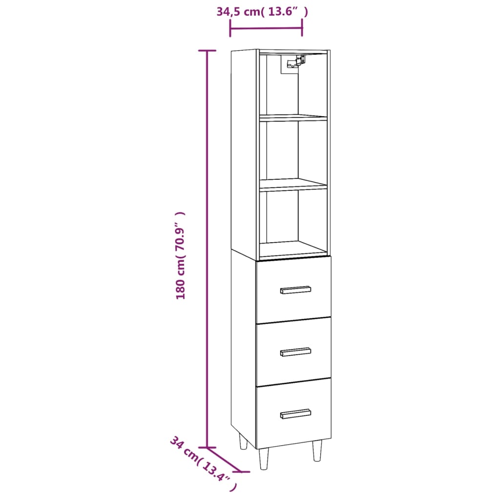Kaappi valkoinen 34,5x34x180 cm tekninen puu - Sisustajankoti.fi
