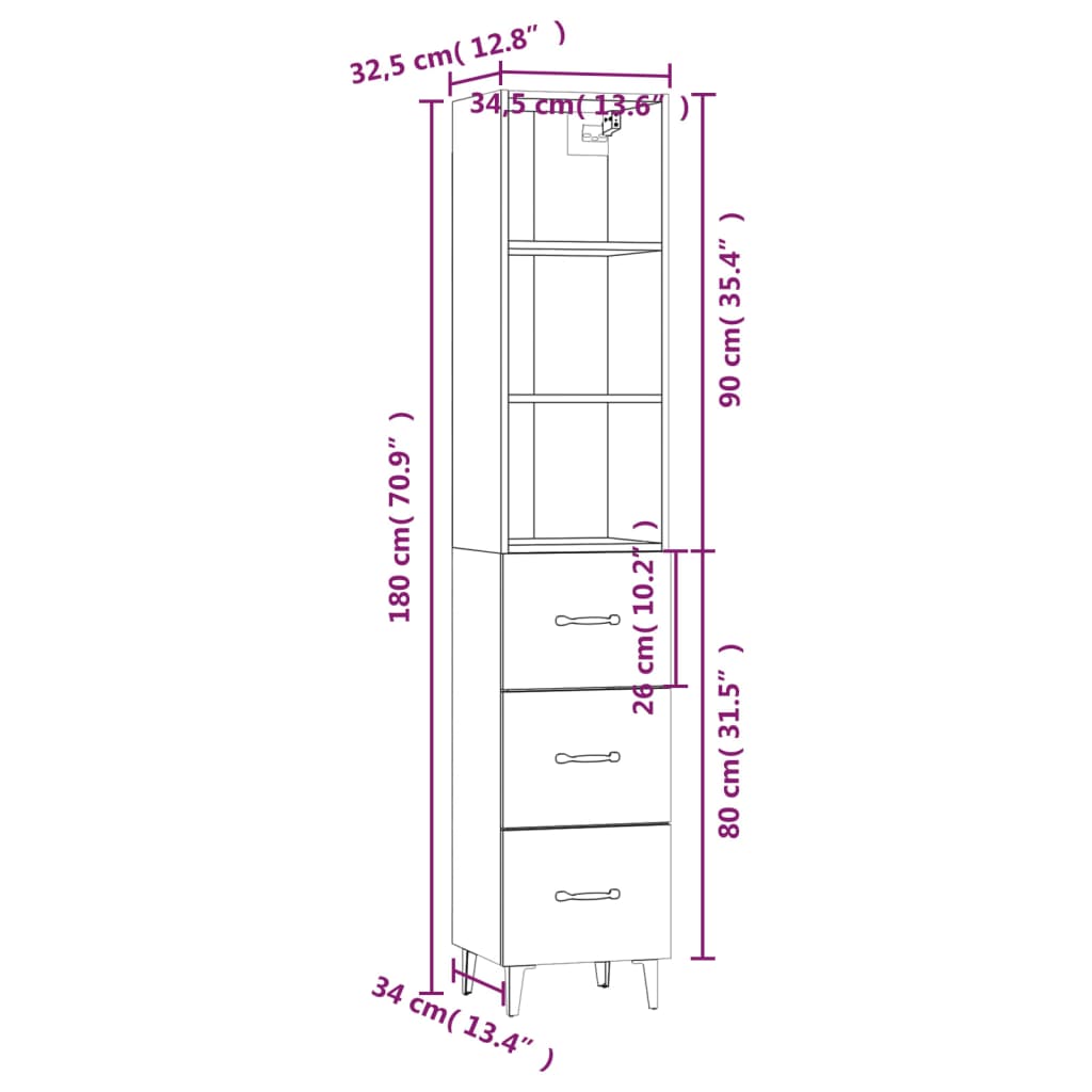 Kaappi Sonoma-tammi 34,5x34x180 cm tekninen puu - Sisustajankoti.fi