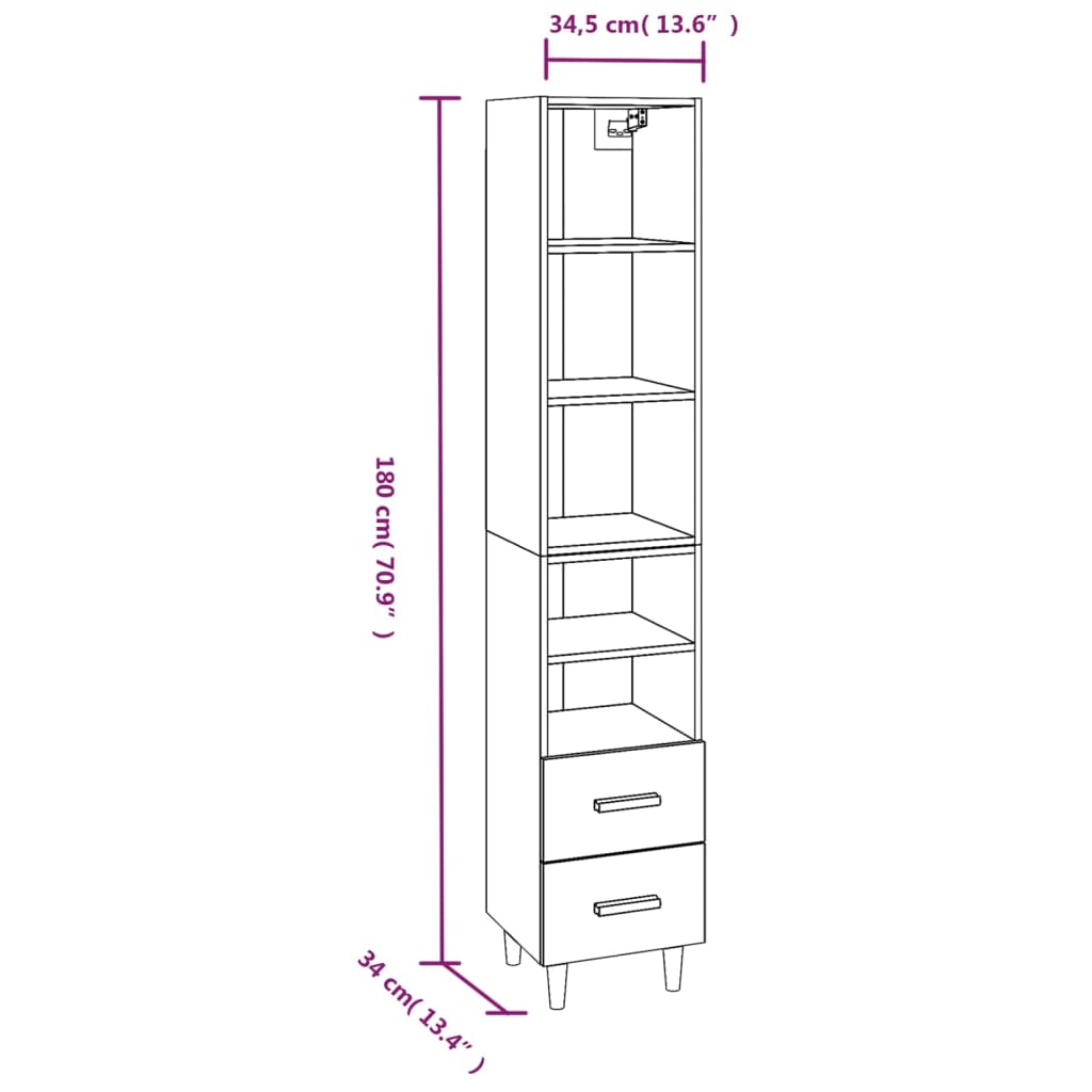 Kaappi korkeakiilto valkoinen 34,5x34x180 cm tekninen puu - Sisustajankoti.fi