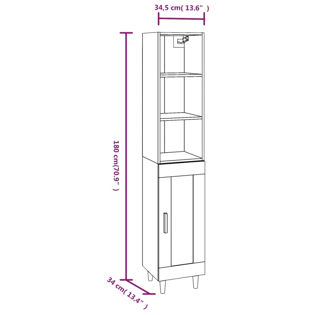 Kaappi betoninharmaa 34,5x34x180 cm tekninen puu - Sisustajankoti.fi