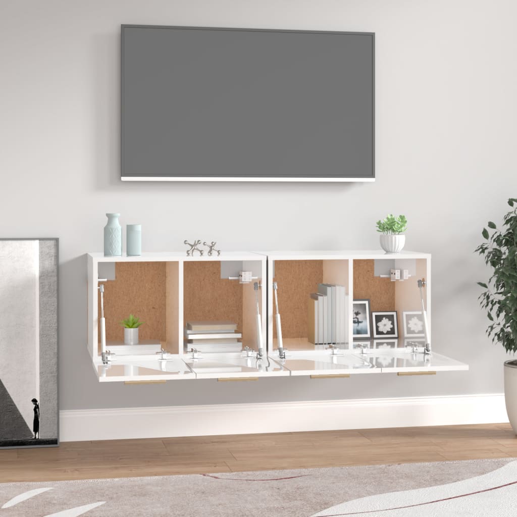 Seinäkaapit 2 kpl korkeakiilto valk. 60x36,5x35 cm tekninen puu - Sisustajankoti.fi
