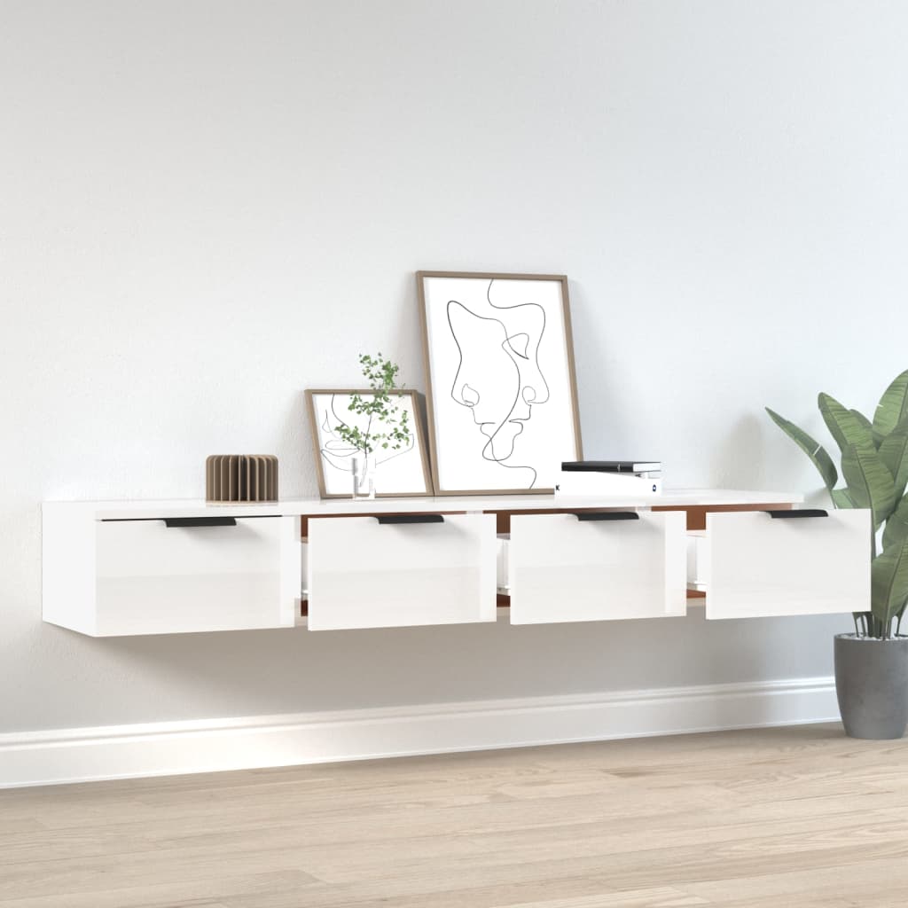 Seinäkaapit 2 kpl korkeakiilto valk. 68x30x20 cm tekninen puu - Sisustajankoti.fi