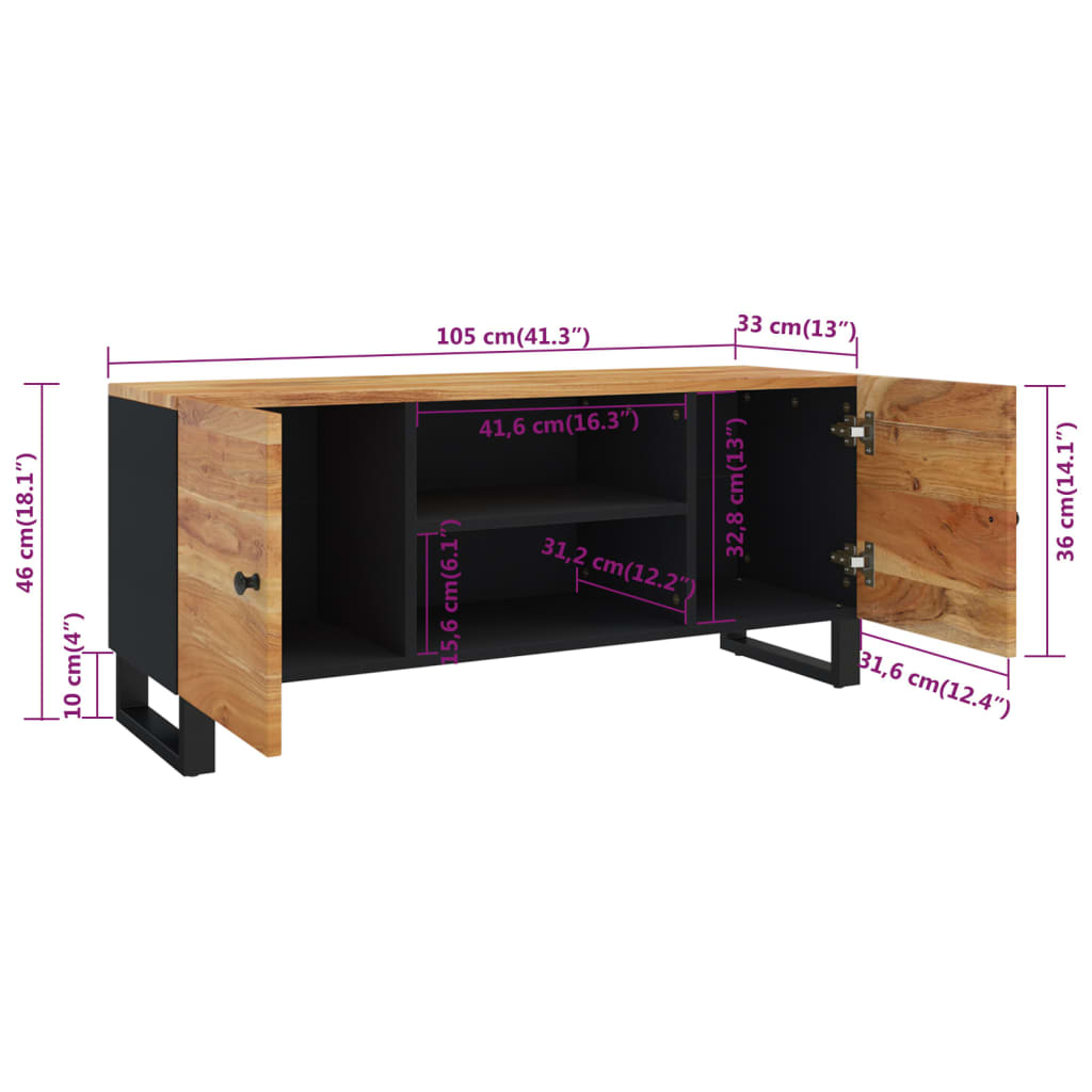 TV-taso 105x33x46 cm täysi akaasiapuu - Sisustajankoti.fi