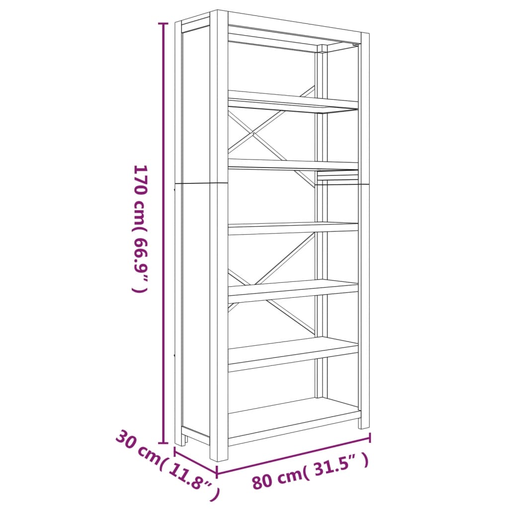 Kirjahylly 6 tasoa 80x30x170 cm täysi akasiapuu - Sisustajankoti.fi