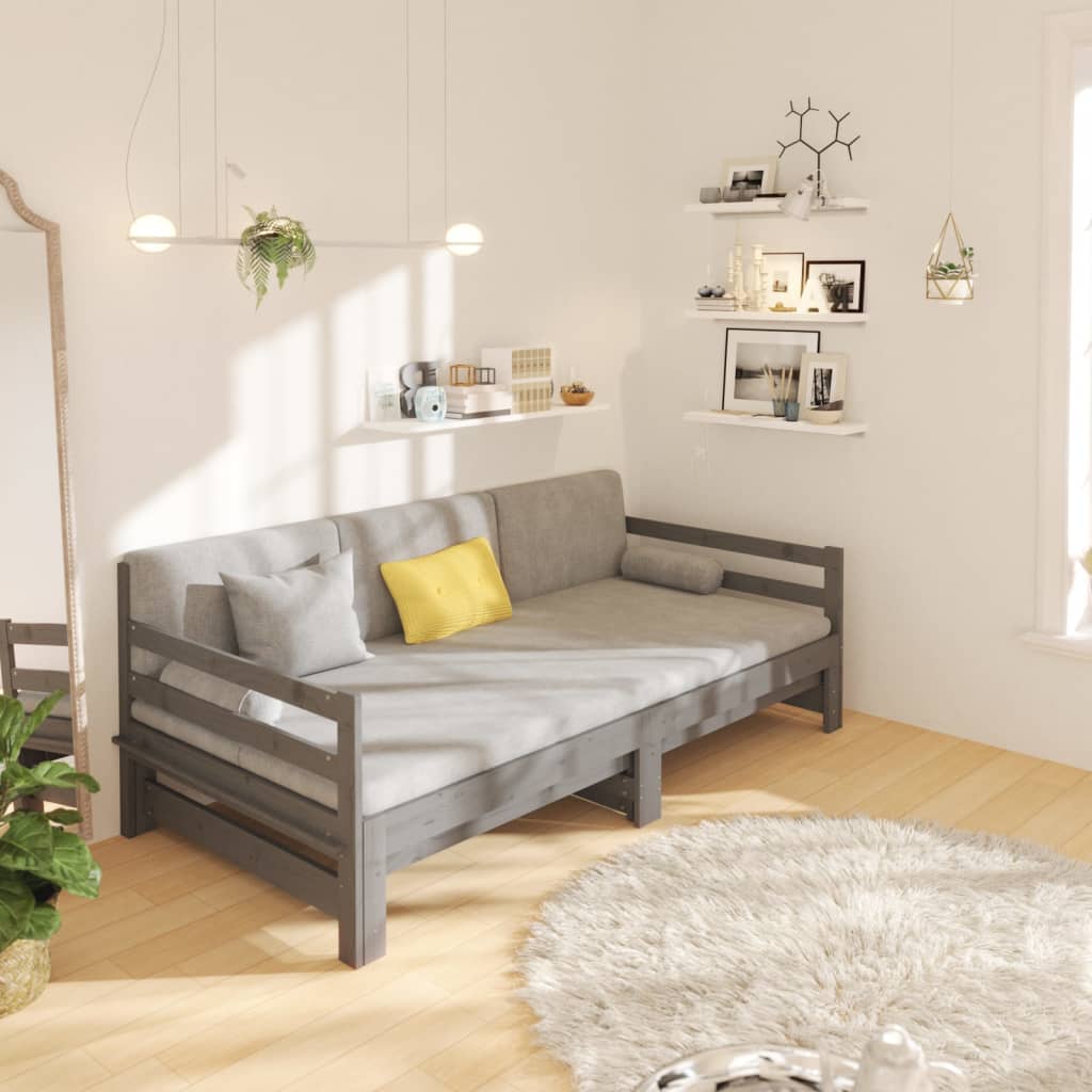 Sohvasänky ulosvedettävä harmaa 2x (90x190) cm täysi mänty - Sisustajankoti.fi