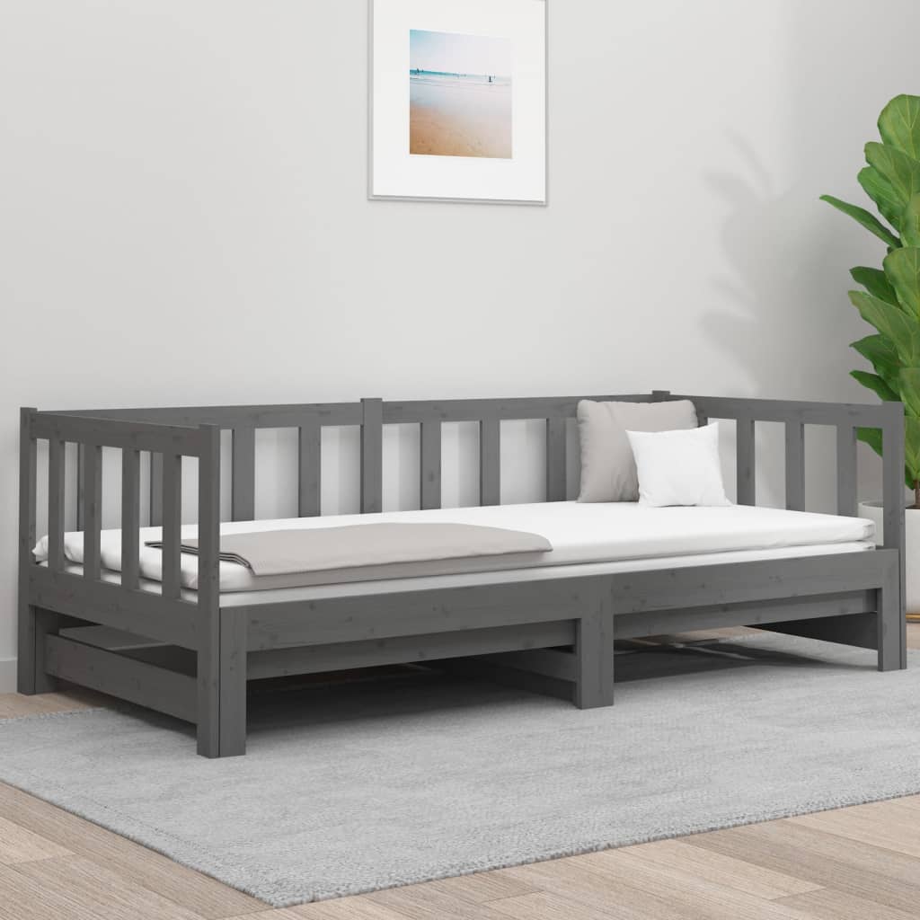 Sohvasänky ulosvedettävä harmaa 2x (90x190) cm täysi mänty - Sisustajankoti.fi