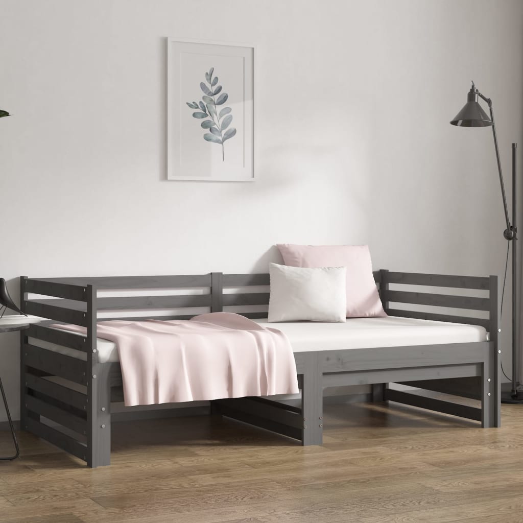 Sohvasänky ulosvedettävä harmaa 2x (90x190) cm täysi mänty - Sisustajankoti.fi