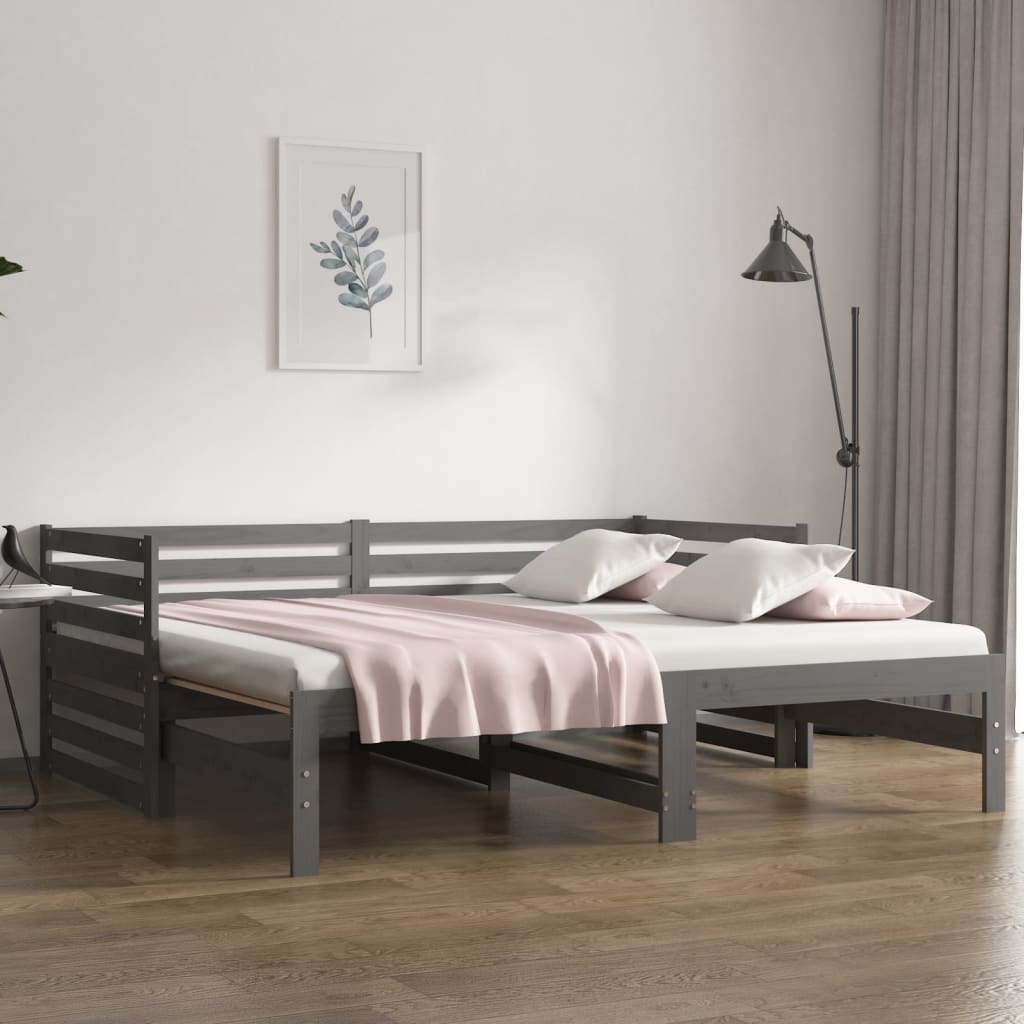 Sohvasänky ulosvedettävä harmaa 2x (90x190) cm täysi mänty - Sisustajankoti.fi