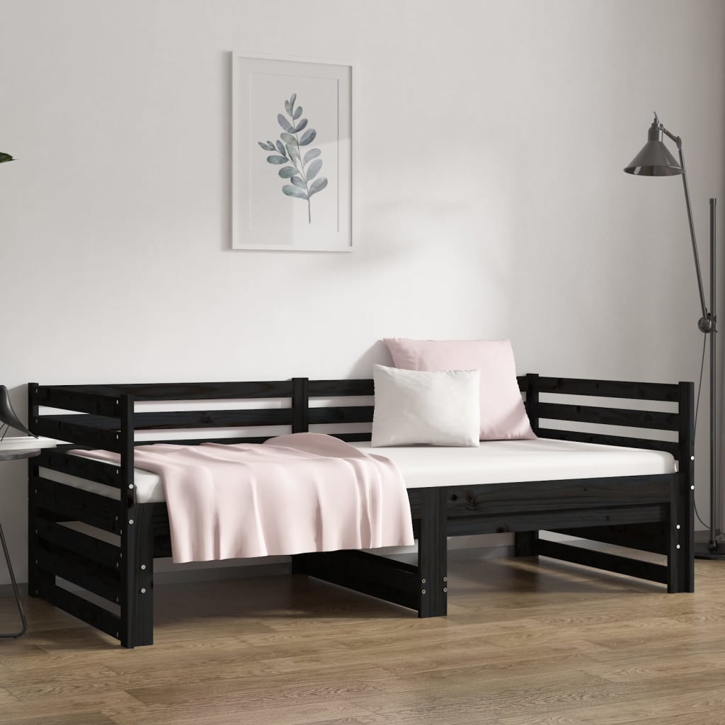 Sohvasänky ulosvedettävä musta 2x (90x190) cm täysi mänty - Sisustajankoti.fi