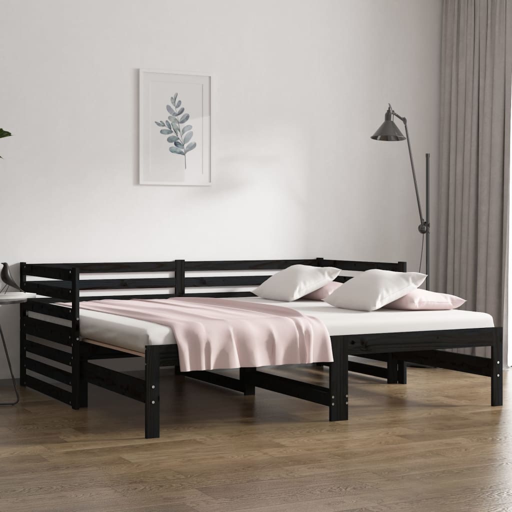 Sohvasänky ulosvedettävä musta 2x (90x190) cm täysi mänty - Sisustajankoti.fi